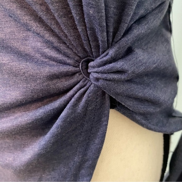 Noracora Blue Long Sleeve Side Tie Shirt Top with White Knit Sleeve Sz M - Picture 7 of 14